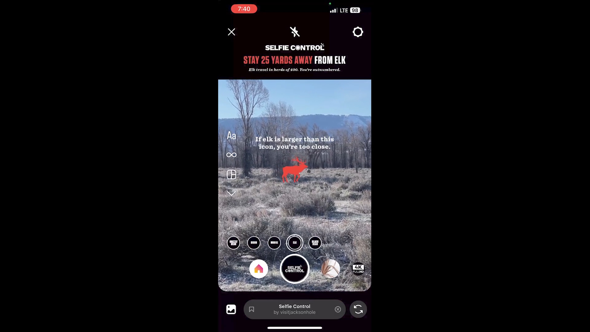 The Selfie Control filter serves as a reminder that viewing and taking photos of wildlife is allowed and acceptable, but staying the appropriate distance is more than a suggestion.