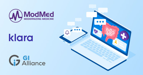 ModMed® announced that GI Alliance, a leading management company of managed gastrointestinal healthcare practices, has taken a significant step forward in enhancing its communication and care coordination by integrating Klara® Patient Collaboration tools, powered by ModMed, into the operations of the practices.(Graphic: Business Wire)