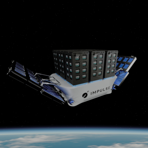 Exolaunch and Impulse Space rendering of Impulse Space's Mira OTV carrying Exolaunch's EXOpod Nova satellite deployers. (Photo: Business Wire)