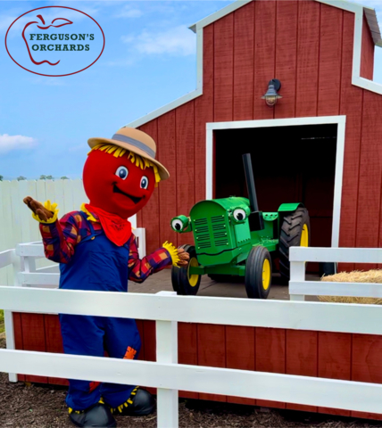 Ferguson’s Orchards spent the last year curating a fantastical fall adventure for everyone–including “Fergie” the life-sized mascot and “Johnny” the animatronic tractor. (Photo: Business Wire)