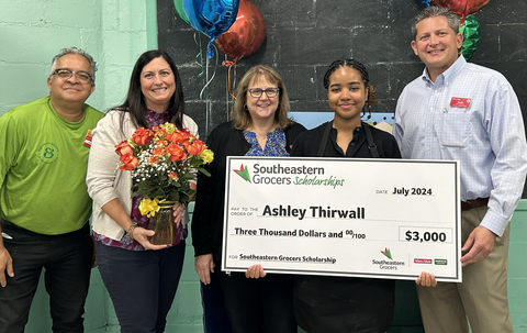 Southeastern Grocers, parent company and home of Harveys Supermarket and Winn-Dixie grocery stores, has awarded $75,000 in higher education scholarships to 25 exceptional in-store and store support center associates. Each scholarship recipient, including Winn-Dixie associate Ashley Thirwall, received $3,000 to cover the costs of courses, books and more for their upcoming semester. (Photo: Business Wire)