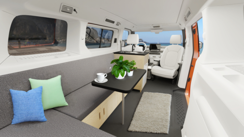 The Buzz.Camper conversion from Peace Vans converts your Volkswagen ID.Buzz into a fully-functioning mobile home with a complete retrofit of the interior to include a lounge/seating area that quickly converts to a bed, interior storage cabinets that include a cooktop, sink, water storage and everything else you need in a small-footprint campervan. (Photo: Business Wire)