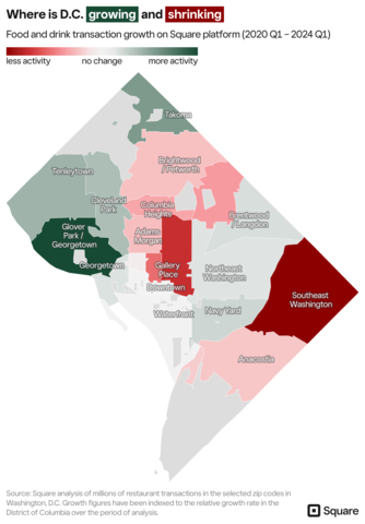 Areas of Washington D.C. see positive growth following the pandemic (Graphic: Square)