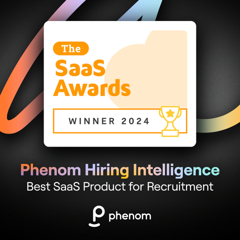 Phenom Hiring Intelligence has been recognized as the Best SaaS Product for Recruitment by The 2024 SaaS Awards for its intelligent approach to screening, scheduling, interviewing and hiring candidates faster. (Graphic: Business Wire)