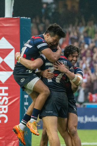 Players celebrate during the annual Hong Kong Sevens event. (Photo: Hong Kong Tourism Board)