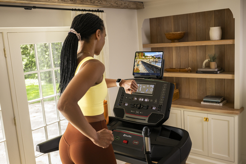 The new BowFlex T9 and Horizon Fitness 7.0AT treadmills deliver ultimate fitness app connectivity and feature Apple GymKit technology. (Photo: Business Wire)