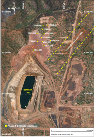 Figure 1 - Plan view of Phase 1 drill hole locations and South Cross Lode zone (Graphic: Business Wire)