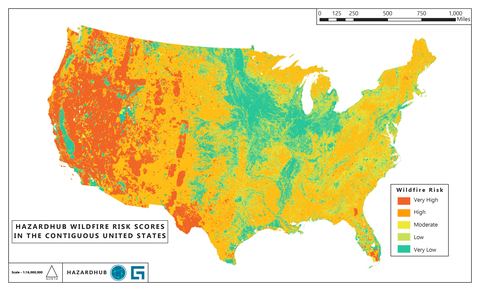 HazardHub wildfire risk scores in the contiguous United States. Source: Guidewire HazardHub