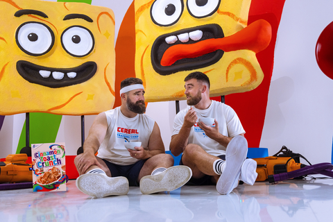 Jason and Travis Kelce combined their favorite cereals — Cinnamon Toast Crunch, Lucky Charms, and REESE’S PUFFS cereal — for an undefeated eating experience, the new Kelce Mix cereal. (Photo: Business Wire)