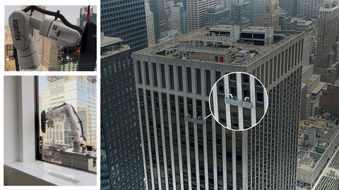 Skyline Robotics, The Durst Organization and Palladium Window Solutions deploy Ozmo, the world's first robotic-armed window-cleaning robot, at 1133 Avenue of the Americas in New York City. (Photo: Business Wire)