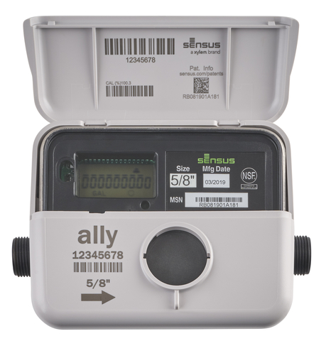 The ally residential meter paired with the FlexNet communication network enables utility personnel to remotely manage shut off, turn on or reduce water flow. It also features pressure and temperature sensors and alarms. (Photo: Business Wire)