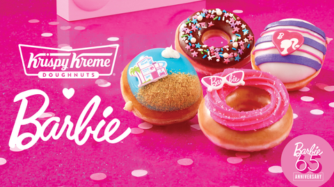 Krispy Kreme® is making an iconic flavor statement – literally – to celebrate Barbie brand’s 65th anniversary: four all-new doughnuts featuring unique designs and fabulous flavors inspired by Barbie, the trend-setting and timeless global fashion doll. (Photo: Business Wire)