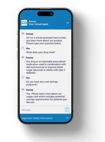 With Swoop Agents, patients and healthcare providers can more effectively engage with pharmaceutical and life sciences brands, asking medical and product questions in the moment of need for immediate, MLR-compliant answers. Privacy-safe conversation data can be leveraged by marketers to inform future strategy and campaigns, optimizing patient and commercial outcomes. (Photo: Business Wire)
