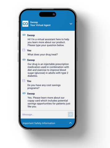 original With Swoop Agents, patients and healthcare providers can more effectively engage with pharmaceutical and life sciences brands, asking medical and product questions in the moment of need for immediate, MLR-compliant answers. Privacy-safe conversation data can be leveraged by marketers to inform future strategy and campaigns, optimizing patient and commercial outcomes. (Photo: Business Wire)