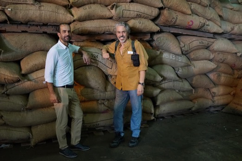 Nébil Bourguiba and Chris Kilham, Port of Douala Cameroon with hundreds of tons of cocoa beans (Photo: Business Wire)