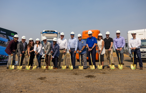 Representatives from Greenlane and its joint venture partners, including Daimler Truck North America LLC, NextEra Energy Resources, LLC, and BlackRock’s Climate Infrastructure business, were joined by the City of Colton and the South Coast Air Quality Management District for a groundbreaking event to mark the start of construction. (Photo by Trent Waterman)