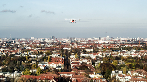 A Matternet drone flying over Berlin, Germany. (Photo: Business Wire)