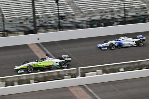 The PoliMOVE-MSU and the KAIST autonomous racecar passing the Yard of Bricks at the Indianapolis Motor Speedway (Photo: Business Wire)