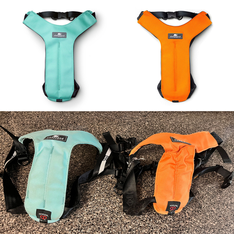 Top: New Sleepypod car safety harnesses. Bottom: Car harnesses returned to Sleepypod after being used by a pet in a car crash (Photo: Sleepypod)