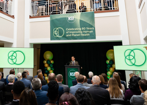 Pedro Sancha, NSF President & CEO speaks at flagship 80th anniversary celebration in Ann Arbor, Michigan. (Photo: Business Wire)