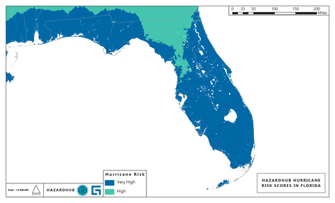 Florida Hurricane Risk Map based on the Guidewire HazardHub Hurricane Risk Model. Source: Guidewire HazardHub