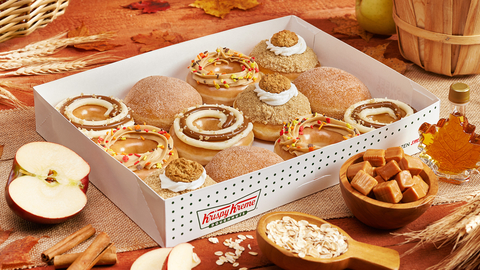 While leaves are falling, sweetness is calling at Krispy Kreme® in the form of the brand's Golden Harvest Collection, three all-new doughnuts and a returning favorite deliciously perfect for the onset of fall. (Photo: Business Wire)