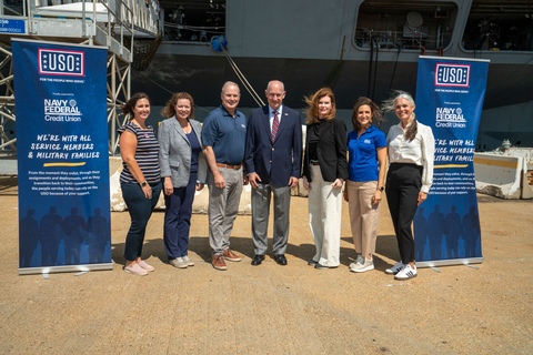 Leadership from Navy Federal Credit Union and the USO at a ribbon-cutting for the USO's new Center aboard the USS Truman in Norfolk, Va., on Thursday, September 12, 2024.  (Photo: Business Wire)