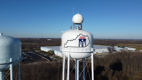 A Climavision X-band weather radar sits atop a water tower in Dry Ridge, KY (Photo: Business Wire)