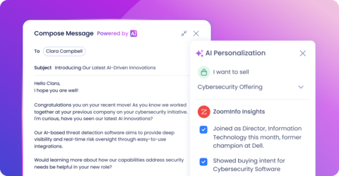 ZoomInfo Copilot's generative AI crafts emails to customize sellers' outreach using context-rich insights, including C-suite and buying group changes, hiring plans, buyer intent, and Scoops. (Photo: Business Wire)