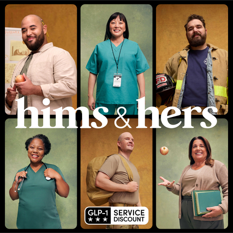 Hims & Hers provides increased access to safe and affordable weight loss treatment at up to a 50% discount to help the heroes in their communities with their health and wellness. (Graphic: Business Wire)