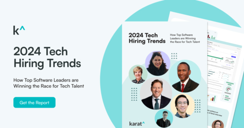 Karat’s annual survey of software leaders signals an uptick in tech hiring and shows differentiation for companies that are accelerating interview scheduling, working with talent evaluation partners, and centralizing the hiring process. (Graphic: Business Wire)