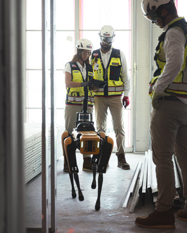 Robotics are common on Suffolk’s jobsites. Spot the Robot Dog from Boston Dynamics is programmed to walk a jobsite autonomously and collect data and imagery on projects, which is then analyzed by Suffolk’s in-house team of 30 data-analysts. Fifteen years of data from jobsites is creating a proactive and predictive model that enables more informed decisions, leading to safer, more efficient and cost-effective jobsites. (Photo: Business Wire)