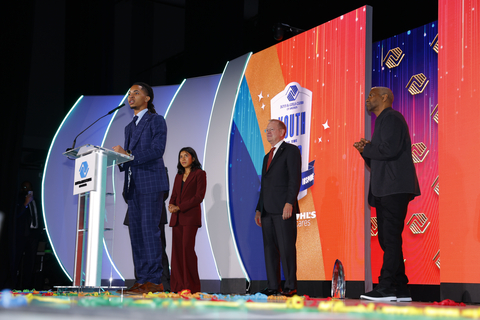 Nico F. of Boys & Girls Clubs of Northeast Florida is joined on stage by Denzel Washington; Jim Clark, Boys & Girls Clubs of America’s President and CEO; and others as he’s named the 2024 National Youth of the Year at Boys & Girls Clubs of America’s National Youth of the Year celebration on Wednesday, Sept. 18, 2024, at the Coca-Cola Roxy in Atlanta. (Todd Kirkland/AP Images for Boys & Girls Clubs of America