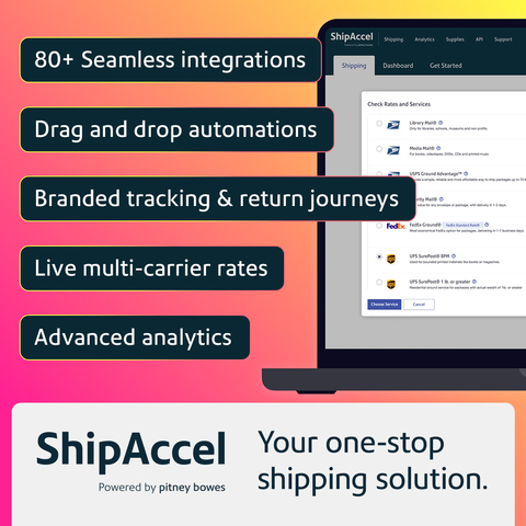 ShipAccel Powered by pitney bowes. Your one-stop shipping solution. (Photo: Business Wire)