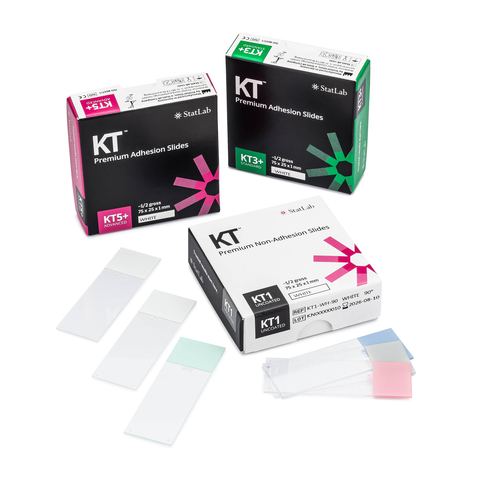 The StatLab KT premium slide portfolio offers pathology laboratories high-quality microscope slides in a variety of coatings, corners, and colors. (Photo: Business Wire)