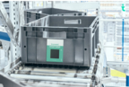 Crate equipped with truvami Smart Label for optimized distribution center logistics (Photo: Business Wire)