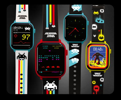 The new line of SPACE INVADERS™: My Play Watch models - launching today - feature the beloved video game franchise in a new wearable form factor. This one-of-a-kind collectible brings together nostalgia and modern innovation, offering retro gaming fans the chance to wear a piece of arcade history on their wrist. More fashion statement than smart watch, the SPACE INVADERS™: My Play Watch features a playable version of the arcade classic. (Photo: Business Wire)