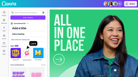 With Easier app discovery, apps will now be shown alongside Canva’s own editing tools in the Text tab, Elements tab, Canva’s search bar and more, so users see apps that are relevant to what they’re working on. (Photo: Business Wire)