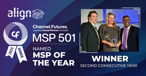 Vinod Paul and Ashley Holbrook from Align accepted the prestigious MSP of the Year award during the MSP 501 gala at MSP Summit in Atlanta. (Photo: Business Wire)