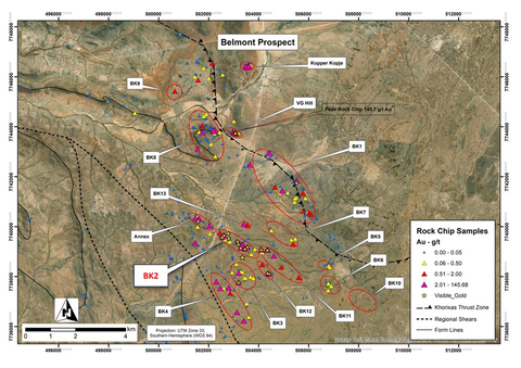 Figure 1: Rock chip samples from Belmont highlighting the 15 individual target zones (Graphic: Business Wire)