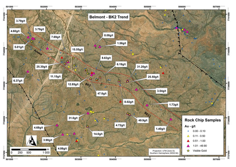 Figure 2: Map indicating the BK2, Annex and BK11 trend defined by high-grade rock chip float samples (Graphic: Business Wire)