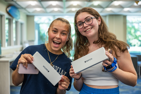 Moravian University students receive their Apple Watches during the first week of classes in fall 2024. (Photo: Business Wire)