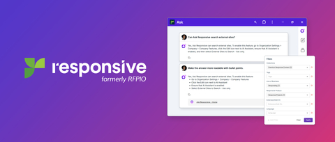 Responsive launches Ask enabling revenue teams to engage in Q&A-style conversations to generate AI-guided answers to deal-impacting questions, drawing from trusted organizational knowledge at their fingertips and approved external websites. (Graphic: Business Wire)