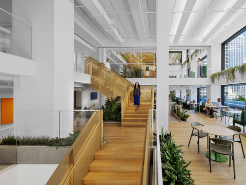 View of the “Avenue,” a cascading series of staff-focused spaces designed to promote and support informal interactions. (Photo: Business Wire)