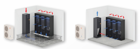 Downflow (pictured left) or upflow (pictured right) air-delivery options provide high-sensible cooling with the s-MEXT unit from Mitsubishi Electric Trane HVAC US. (Photo: Business Wire)