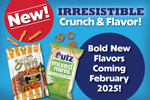 Utz Brands is set to unveil a range of exciting new products at the NACS Expo, featuring the mouthwatering Zapp’s® Big Cheezy Sinfully-Seasoned™ Pretzel Stix and the delicious Utz® Sour Cream & Onion Mixed Minis™ Pretzels. Look for them and more in February 2025! Source: Utz Brands, Inc.