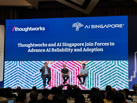 From left: Richard Goh, head of Singapore Public Sector Business Development and Cloud Innovation Center, AWS; Dr. Leslie Teo, senior director, AI Products, AI Singapore; and Shayan Mohanty, head of AI Research, Thoughtworks at the Public Sector Day in Singapore organized by AWS and GovInsider. (Photo: Business Wire)