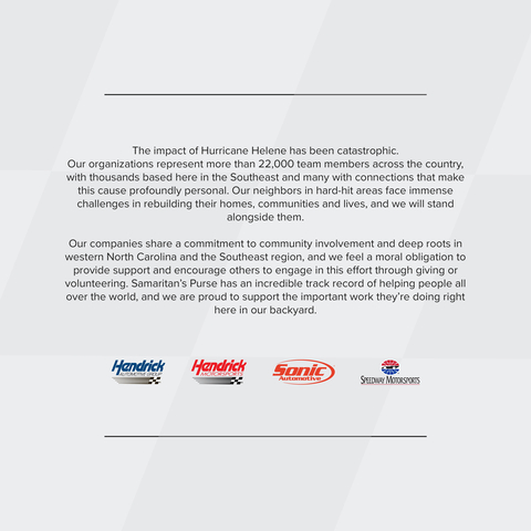 Statement by CEOs Rick Hendrick of Hendrick Automotive Group and Hendrick Motorsports, David B. Smith of Sonic Automotive and Marcus Smith of Speedway Motorsports. (Photo: Business Wire)