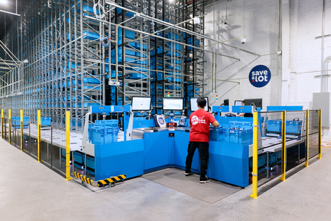 The Save A Lot and Fabric automated micro fulfillment center uses a combination of robot technology and human labor to prepare grocery orders for pickup and delivery in as little as 6 to 8 minutes.  Photo credit: Dan Powell