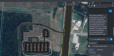 thumbnail Le logiciel OpenSite+ de Bentley avec copilote utilise des documents et des modèles de conception spécifiques à l'organisation pour des informations et des modifications rapides. (Photo Bentley Systems)